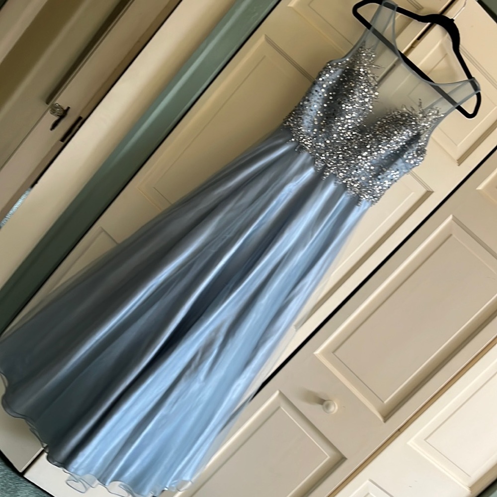 Cinderella sky blue prom dress with lots of bling.